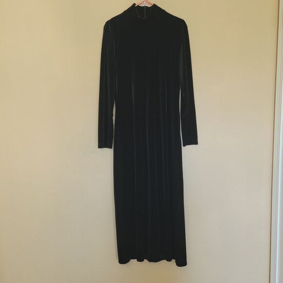 Express Tricot Black Velvet Maxi Dress Mock Neck Sz 13/14 Vintage 90s Minimalist - Picture 1 of 7